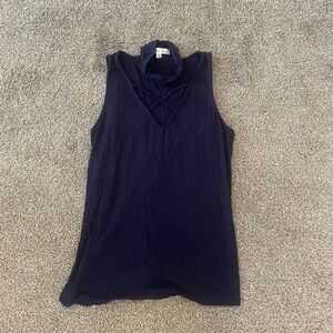 Small navy moa moa tank top with cross in front and neck piece